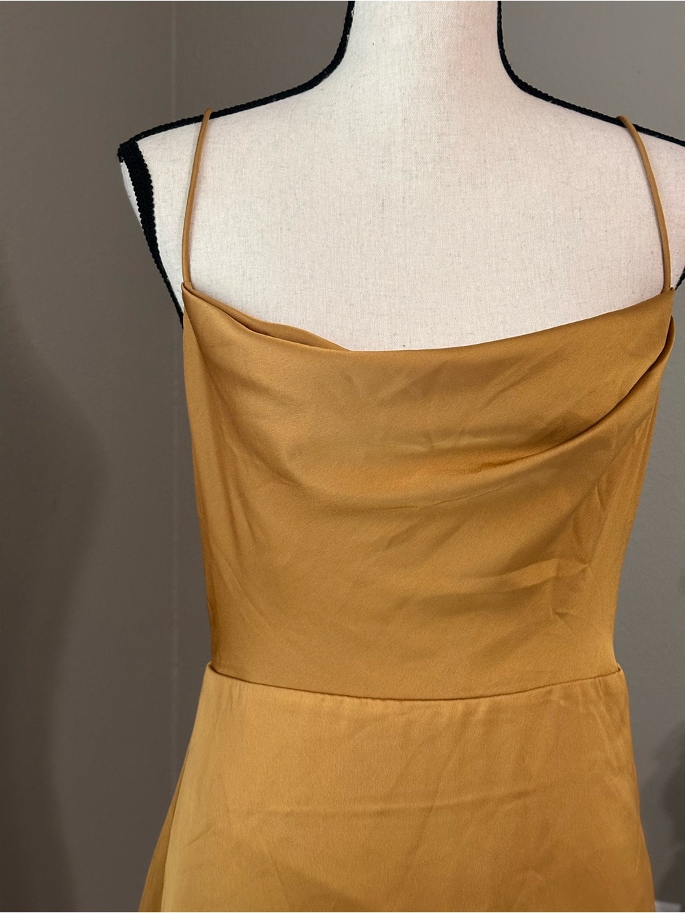 Fame and Partners Rosabel Dress Mustard Gold Satin Cowl Neck Capsule Prom Maxi - Picture 3 of 11